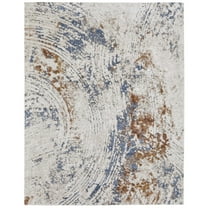 Feizy Gilmore Modern Abstract, Ivory/Blue/Orange, 2' x 3' Accent Rug Stain Fade Resistant Pet & Kid Friendly Bohemian & Eclectic Watercolor Floor Rug for Living room Bedroom