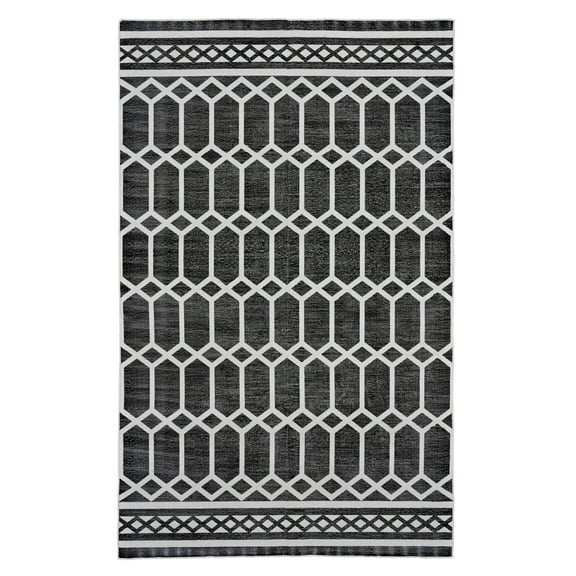 Feizy Granada Transitional Geometric, Black/White, 8' x 10' Area Rug Easy Care Pet & Kid Friendly Handmade Global Trellis & Lattice Floor Rug for Living room Bedroom