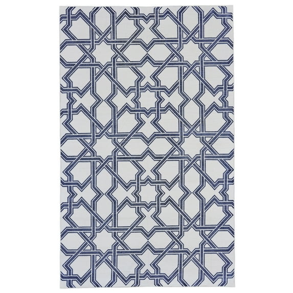 Feizy Granada Transitional Geometric, Blue/White, 5' x 8' Area Rug Easy Care Pet & Kid Friendly Handmade Global Trellis & Lattice Design Carpet for Living Dining Bed Room