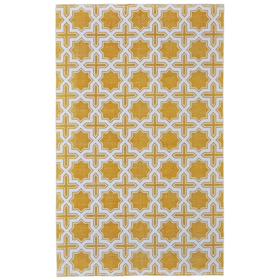 Feizy Granada Transitional Geometric, Yellow/White, 8' x 10' Area Rug Easy Care Pet & Kid Friendly Handmade Mid-Century Modern Distressed Floor Rug for Living room Bedroom