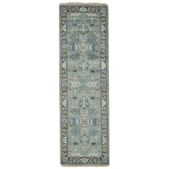 Feizy Home Collection 2.5' x 8' Blue and Gray Traditional Persian Hand Knotted Rectangular Wool Rug