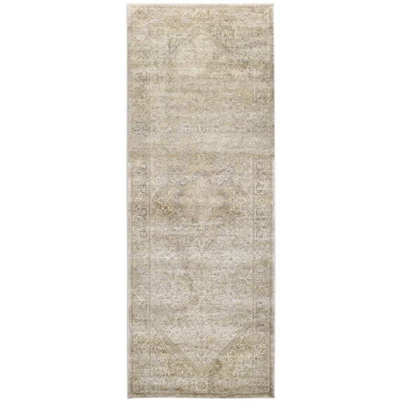 Feizy Home Collection 2.75' x 7.75' Gold and Gray Ornamental Rectangular Rug Runner