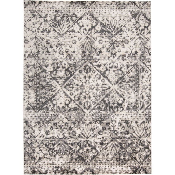 Feizy Home Collection 5.25' x 7.5' Gray and Ivory Medallion Diamond Rectangular Area Throw Rug