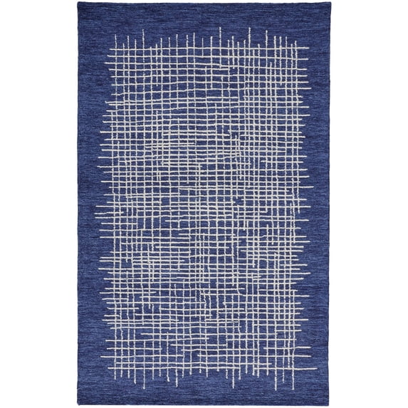 Feizy Home Collection 5' x 8' Blue and Ivory Architectural Hand Tufted Rectangular Wool Area Throw