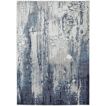 Feizy Indio Modern Abstract, Ivory/Blue/Black, 1'8" x 2'10" Accent Rug Stain Fade Resistant Pet & Kid Friendly Industrial Watercolor Floor Rug for Living room Bedroom