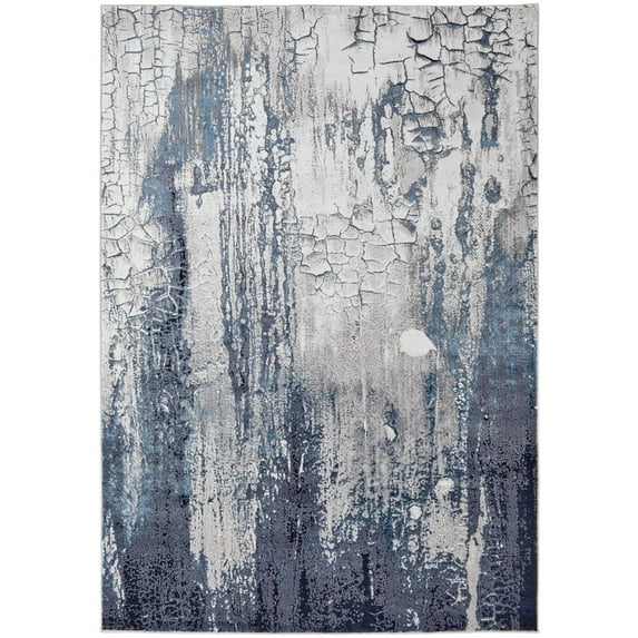 Feizy Indio Modern Abstract, Ivory/Blue/Black, 5' x 8' Area Rug Stain Fade Resistant Pet & Kid Friendly Industrial Watercolor Floor Rug for Living room Bedroom