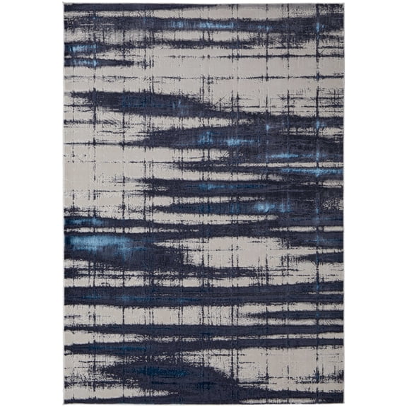 Feizy Indio Modern Abstract, Ivory/Blue/Gray, 1'8" x 2'10" Accent Rug Stain Fade Resistant Pet & Kid Friendly Industrial Watercolor Design Carpet for Living Dining Bed Room