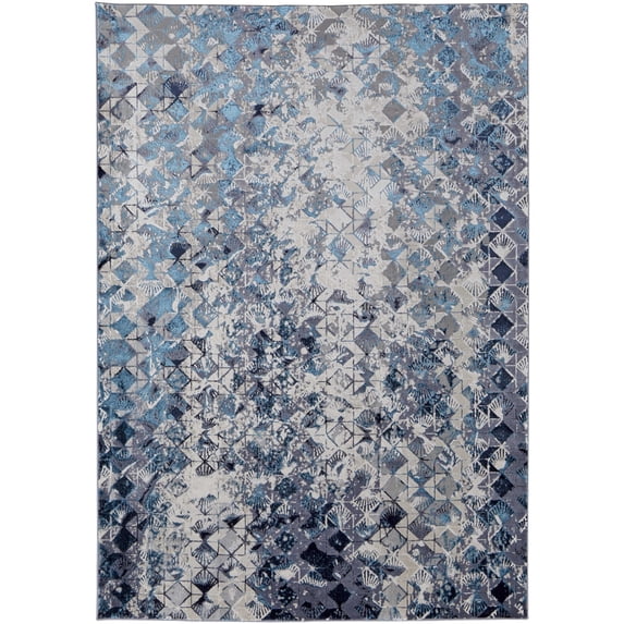 Feizy Indio Modern Diamond, Blue/Ivory/Gray, 3'11" x 6' Accent Rug Stain Fade Resistant Pet & Kid Friendly Bohemian & Eclectic Geometric Floor Rug for Living room Bedroom