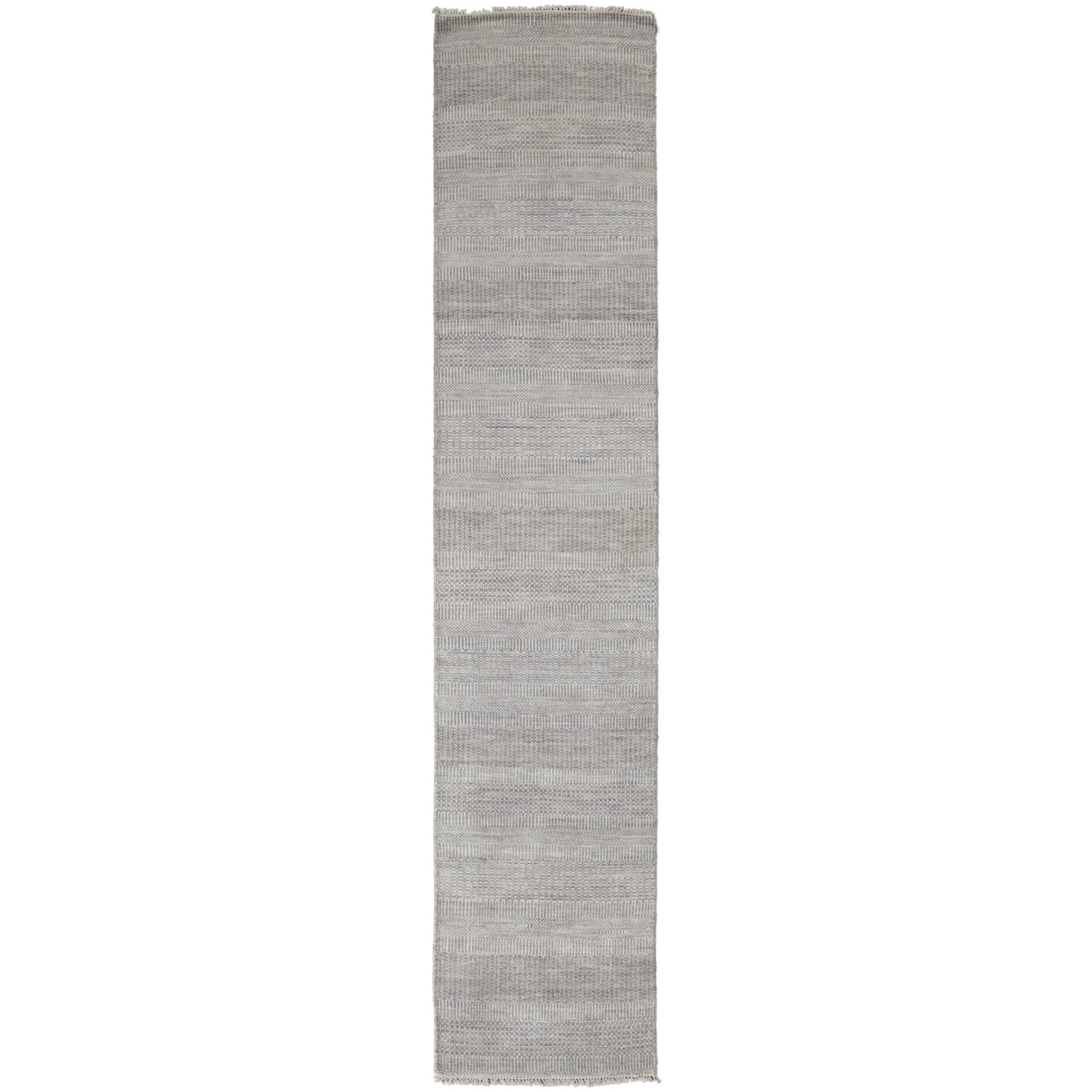 Hand-Knotted Gray Stripe Wool-Viscose 2'6" x 10' Runner Rug