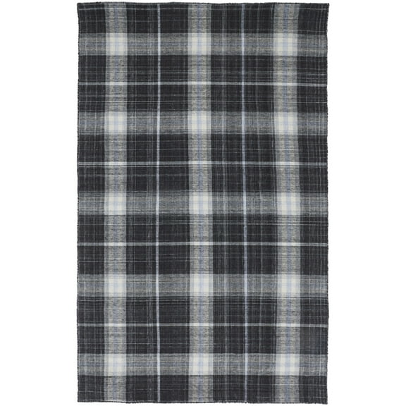 Feizy Jemma Transitional Plaid, Black/White/Blue, 5' x 8' Area Rug Easy Care Stain Resistant Pet & Kid Friendly Rustic Floor Rug for Living room Bedroom