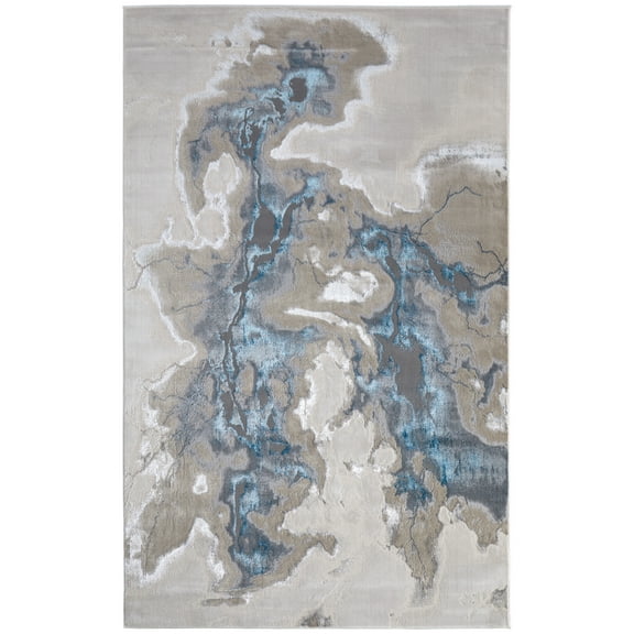 Feizy Jewel Modern Abstract, Taupe/Blue/Tan, 6'7" x 9'6" Area Rug Easy Care Stain Resistant Fade Resistant Bohemian & Eclectic Watercolor Floor Rug for Living room Bedroom
