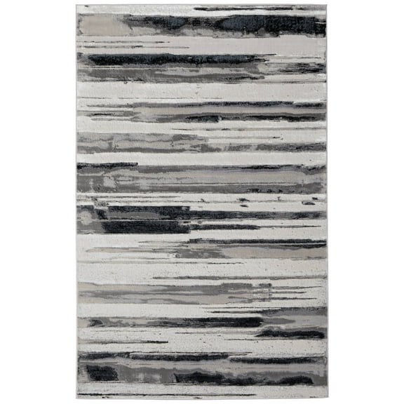 Feizy Jewel Modern Stripes, Silver/Black, 7'10" x 10' Area Rug Easy Care Stain Resistant Fade Resistant Industrial Abstract Floor Rug for Living room Bedroom