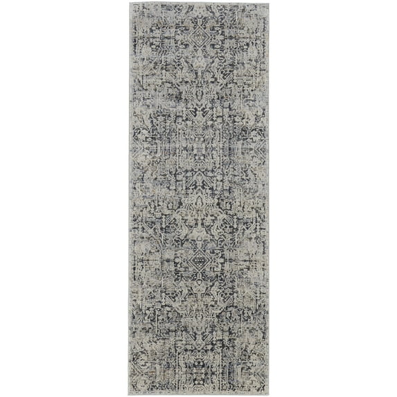 Feizy Kaia Transitional Distressed, Ivory/Gray/Taupe, 3' x 10' Runner Sheen Casual Diamond Design Carpet for Living Dining Bed Room