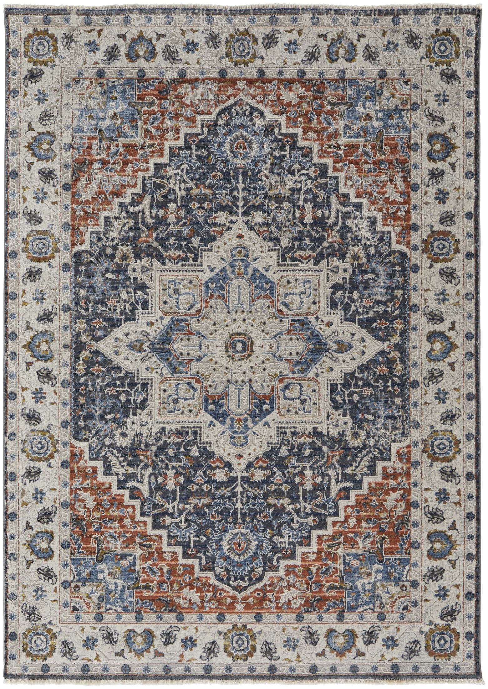 Kaia Ivory Blue Red Medallion Rectangular Area Rug