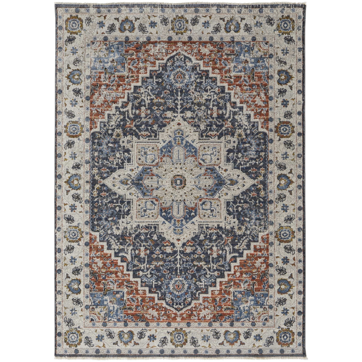 Kaia Ivory Blue Red Medallion Rectangular Area Rug