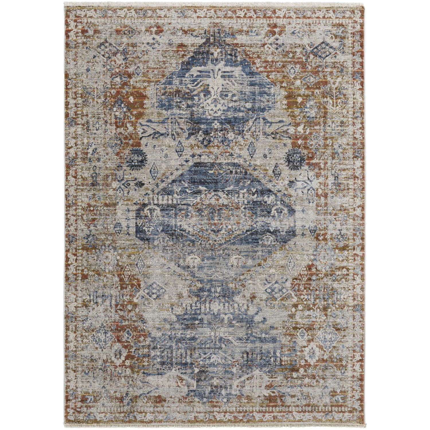 Feizy Kaia Transitional Medallion, Ivory/Orange/Blue, 12' x 15' Area ...