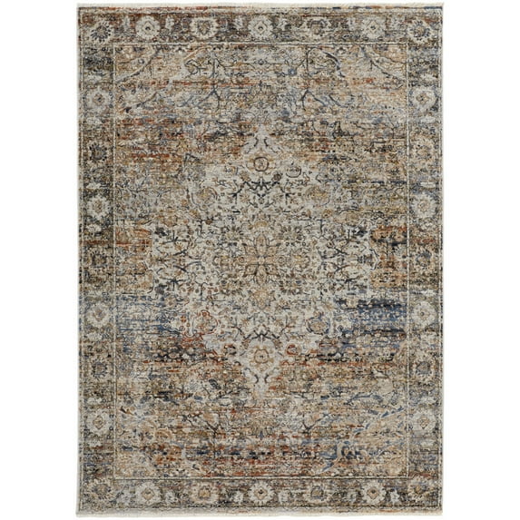 Feizy Kaia Transitional Medallion, Tan/Orange/Blue, 7'10" x 9'6" Area Rug Sheen Bohemian & Eclectic Oriental Floor Rug for Living room Bedroom