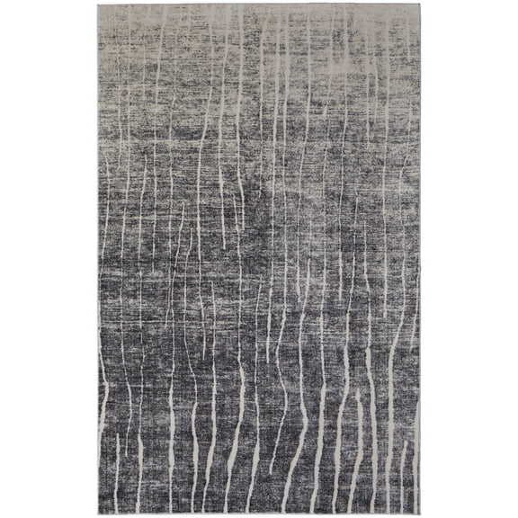Feizy Kano Transitional Abstract, Black/Gray/Ivory, 8'9" x 8'9" Round Rug Easy Care Stain Resistant Fade Resistant Industrial Gradient & Ombre Floor Rug for Living room Bedroom