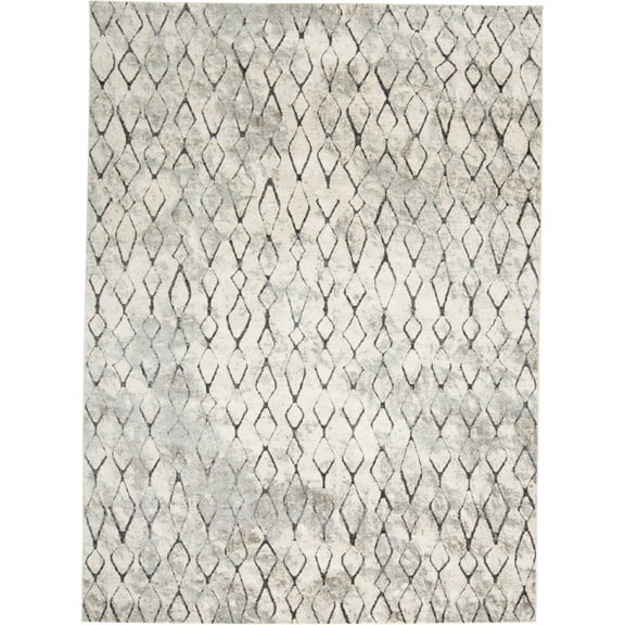 Feizy Kano Transitional Diamond, Ivory/Gray/Taupe, 4'3" x 6'3" Accent Rug Easy Care Stain Resistant Fade Resistant Global Distressed Floor Rug for Living room Bedroom