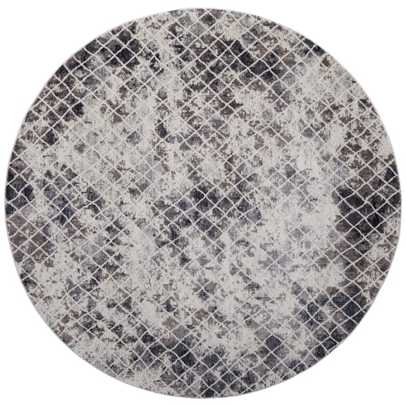 Feizy Kano Transitional Diamond, Ivory/Gray/Taupe, 8'9" x 8'9" Round Rug Easy Care Stain Resistant Fade Resistant Casual Geometric Floor Rug for Living room Bedroom