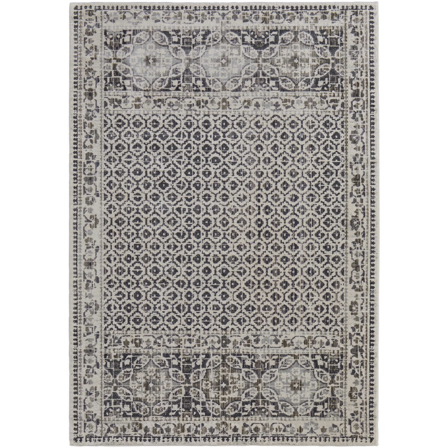 Ivory and Beige Easy-Care Synthetic Rectangular Rug