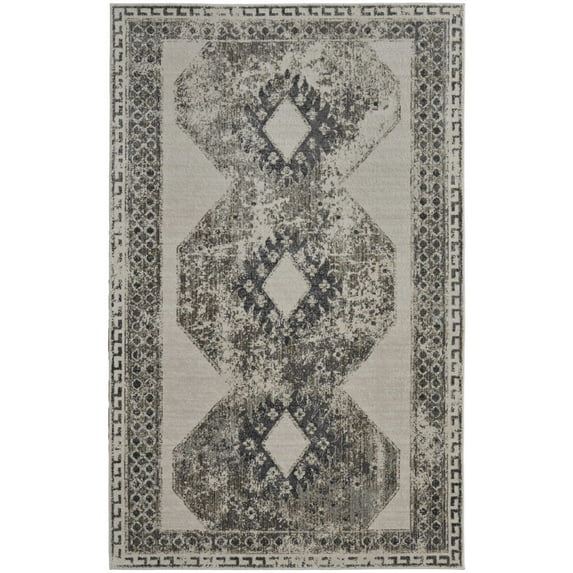 Feizy Kano Transitional Distressed, Ivory/Taupe/Gray, 2'2" x 3' Accent Rug Easy Care Stain Resistant Fade Resistant Classic Diamond Floor Rug for Living room Bedroom