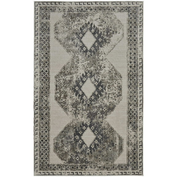 Feizy Kano Transitional Distressed, Ivory/Taupe/Gray, 4'3" x 6'3" Accent Rug Easy Care Stain Resistant Fade Resistant Classic Diamond Floor Rug for Living room Bedroom