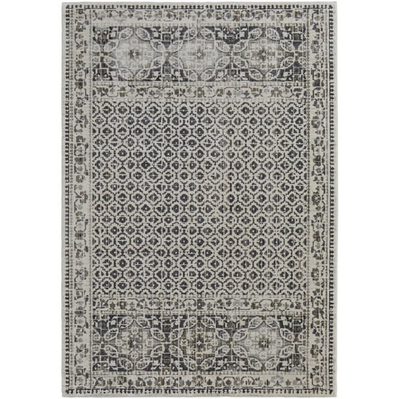 Feizy Kano Transitional Distressed, Ivory/Taupe/Gray, 7'10" x 11' Area Rug Easy Care Stain Resistant Fade Resistant Bohemian & Eclectic Bordered Floor Rug for Living room Bedroom