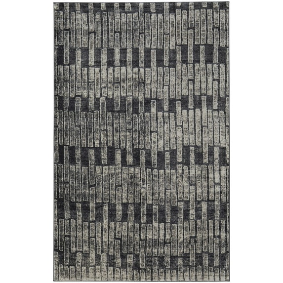 Feizy Kano Transitional Geometric, Gray/Black/Ivory, 6'7" x 9'6" Area Rug Easy Care Stain Resistant Fade Resistant Industrial Distressed Design Carpet for Living Dining Bed Room