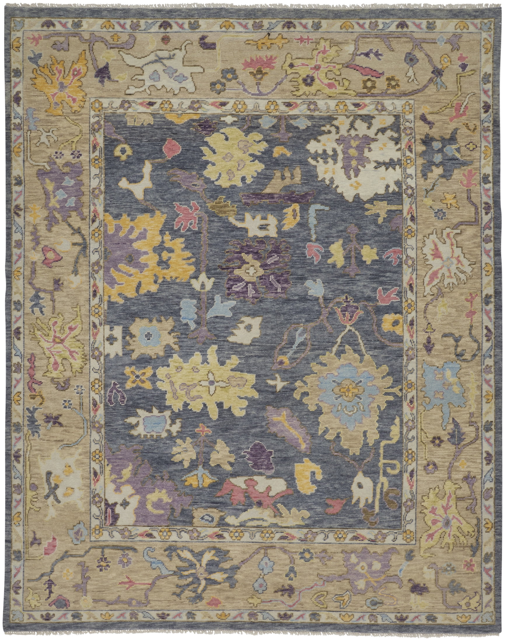 Karina Blue and Beige Hand-Knotted Wool Floral Rug