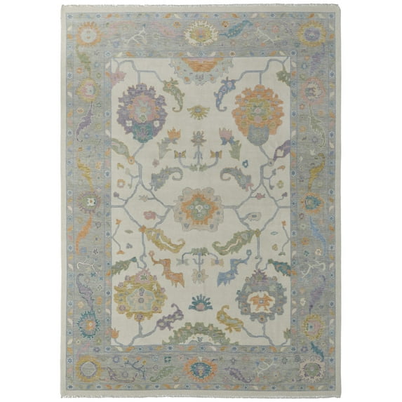 Feizy Karina Transitional Floral & Botanical, Ivory/Orange/Blue, 2' x 3' Accent Rug Easy Care Stain Resistant Fade Resistant Bohemian & Eclectic Bordered Design Carpet for Living Dining Bed Room
