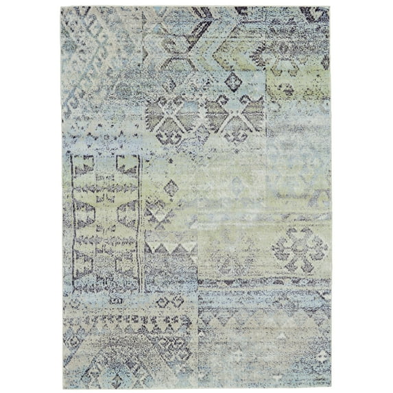 Feizy Katari Transitional Abstract, Green/Blue/Gray, 5' x 8' Area Rug Sheen Fade Resistant Casual Distressed Design Carpet for Living Dining Bed Room