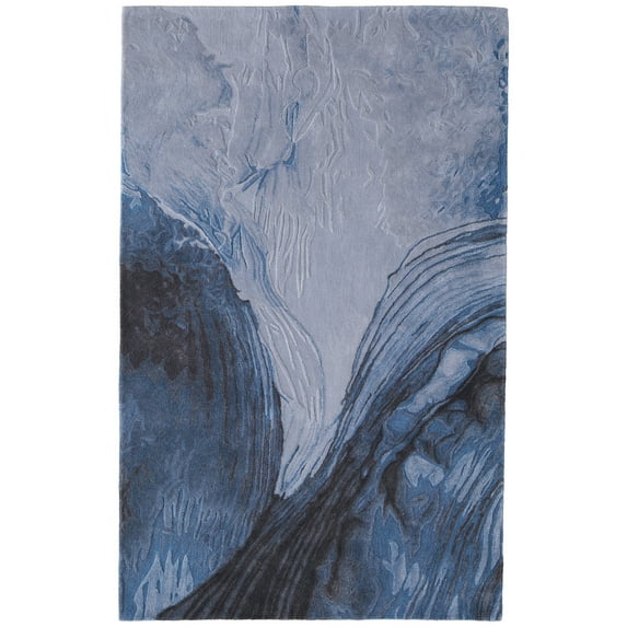 Feizy Kawai Modern Abstract, Blue/Black/Gray, 2' x 3' Accent Rug Handmade Sheen Nautical & Coastal Watercolor Floor Rug for Living room Bedroom