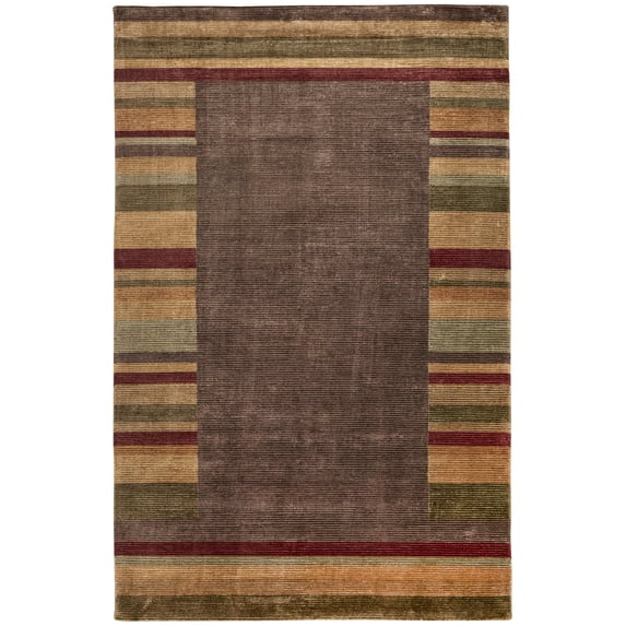 Feizy Keystone Modern Stripes, Brown/Green/Red, 5'6" x 8'6" Area Rug Sheen Handmade Fade Resistant Casual Design Carpet for Living Dining Bed Room