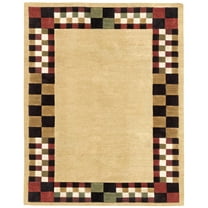 Feizy Keystone Transitional Bordered, Tan/Red/Black, 5'6" x 8'6" Area Rug Sheen Handmade Fade Resistant Craftsman Checkered Design Carpet for Living Dining Bed Room
