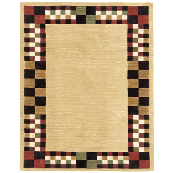 Feizy Keystone Transitional Bordered, Tan/Red/Black, 5'6" x 8'6" Area Rug Sheen Handmade Fade Resistant Craftsman Checkered Design Carpet for Living Dining Bed Room