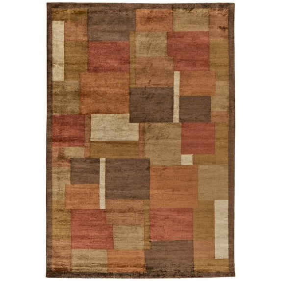 Feizy Keystone Transitional Color Block, Green/Brown/Orange, 5'6" x 8'6" Area Rug Sheen Handmade Fade Resistant Mid-Century Modern Patchwork Design Carpet for Living Dining Bed Room