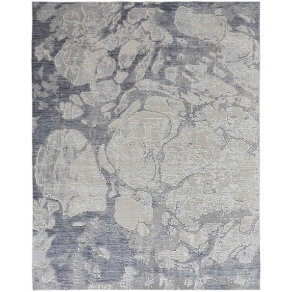 Feizy Laina Transitional Abstract, Ivory/Blue, 7'10" x 9'6" Area Rug Easy Care Pet & Kid Friendly Stain Resistant Casual Watercolor Floor Rug for Living room Bedroom