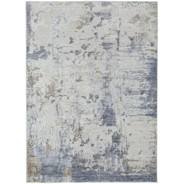 Feizy Laina Transitional Abstract, Ivory/Gray/Blue, 2' x 3' Accent Rug Easy Care Pet & Kid Friendly Stain Resistant Industrial Watercolor Floor Rug for Living room Bedroom