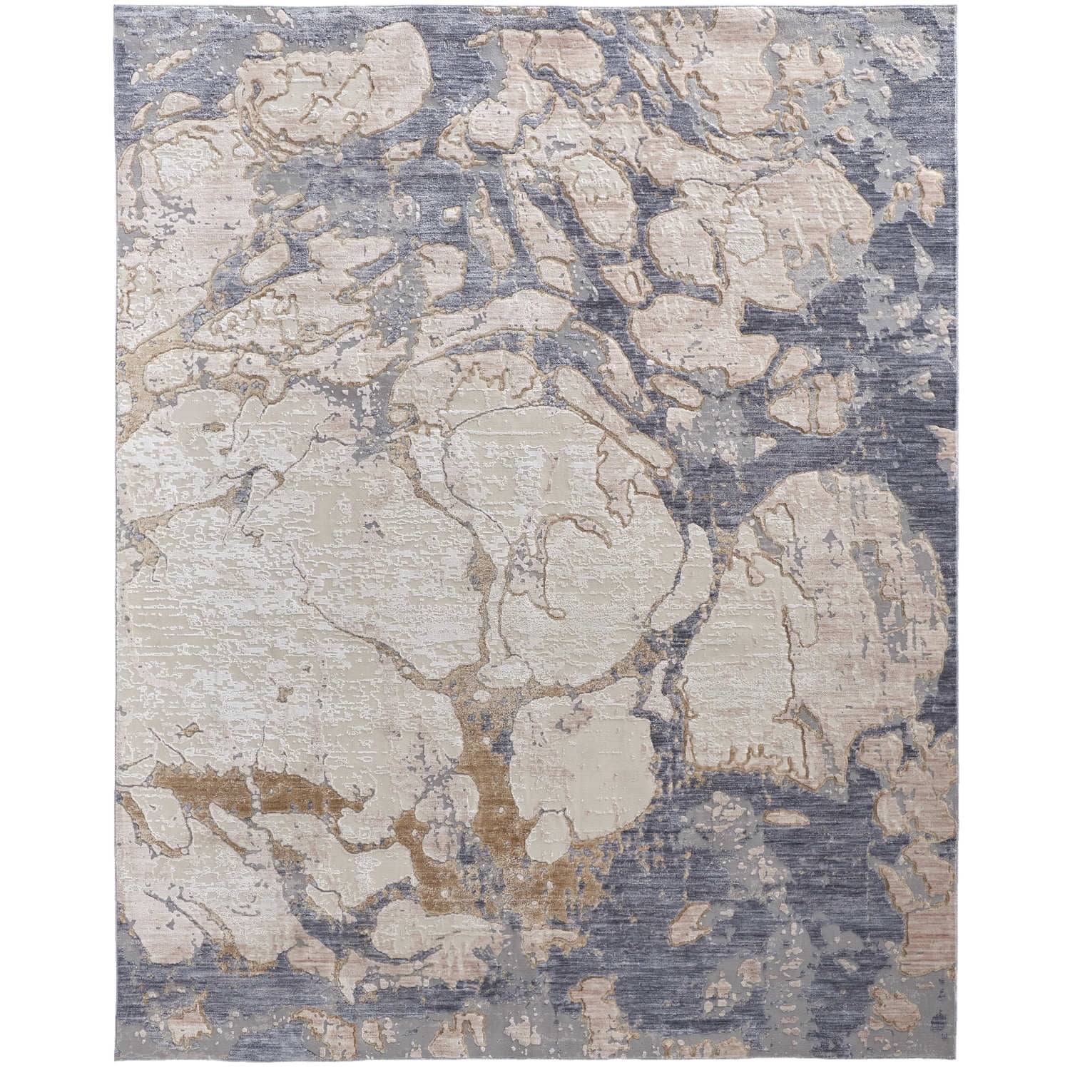 Tan and Blue Abstract Cotton Synthetic 5' x 7' Area Rug