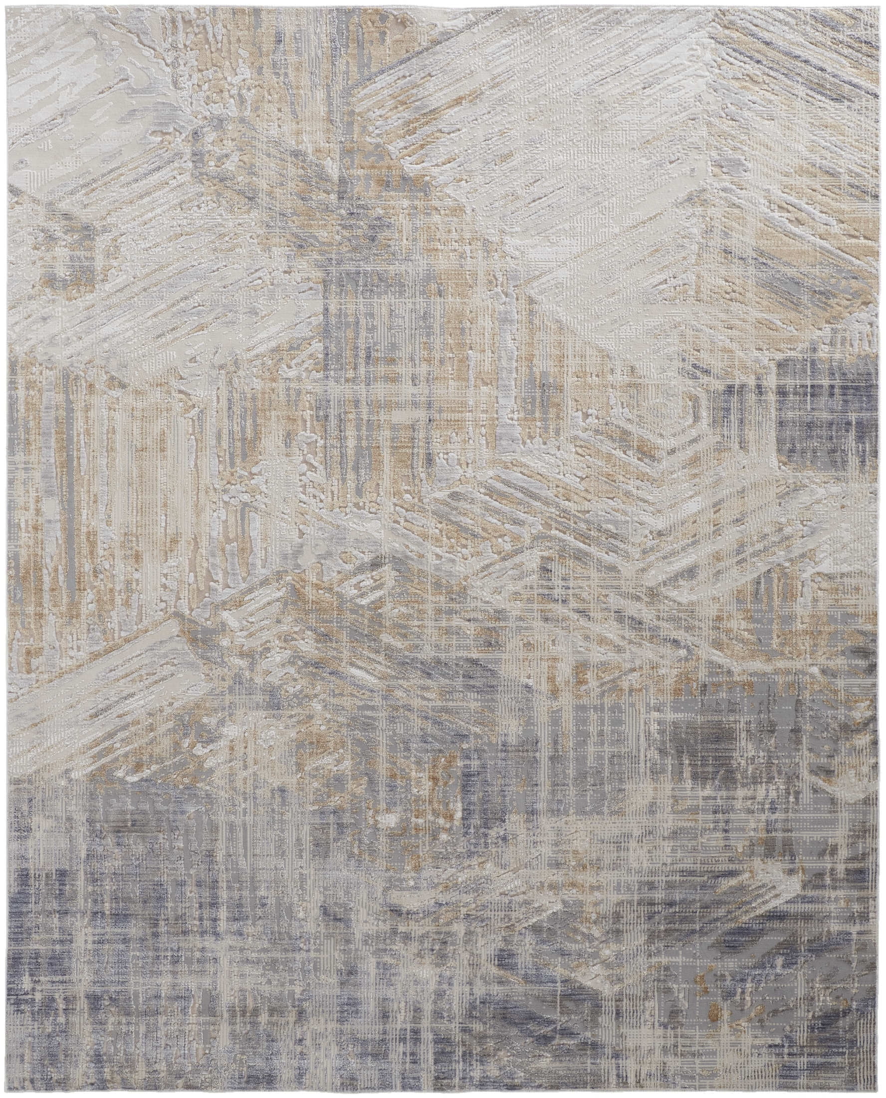 Gray and Beige Abstract Synthetic 3x5 Area Rug