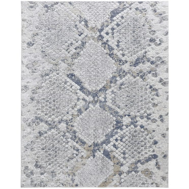 Feizy Laina Transitional Trellis & Lattice, Silver/Gray/Blue, 2' x 3' Accent Rug Easy Care Pet & Kid Friendly Stain Resistant Global Geometric Floor Rug for Living room Bedroom