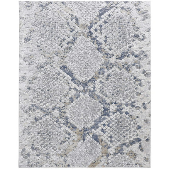 Feizy Laina Transitional Trellis & Lattice, Silver/Gray/Blue, 2' x 3' Accent Rug Easy Care Pet & Kid Friendly Stain Resistant Global Geometric Floor Rug for Living room Bedroom
