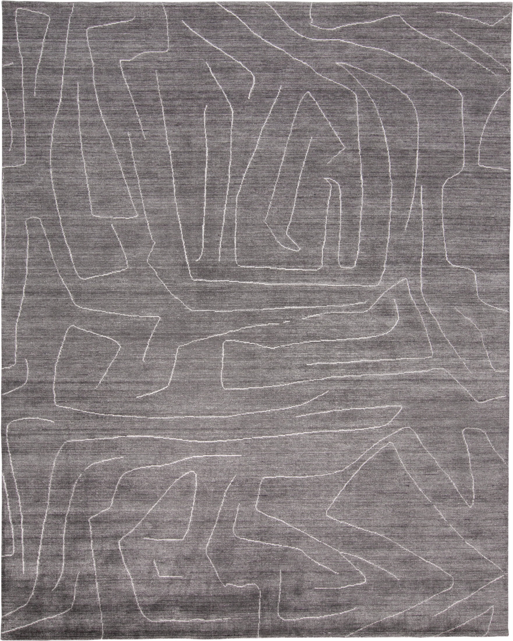 Lennox Abstract Hand-Loomed Gray Wool-Viscose 8' x 10' Rug