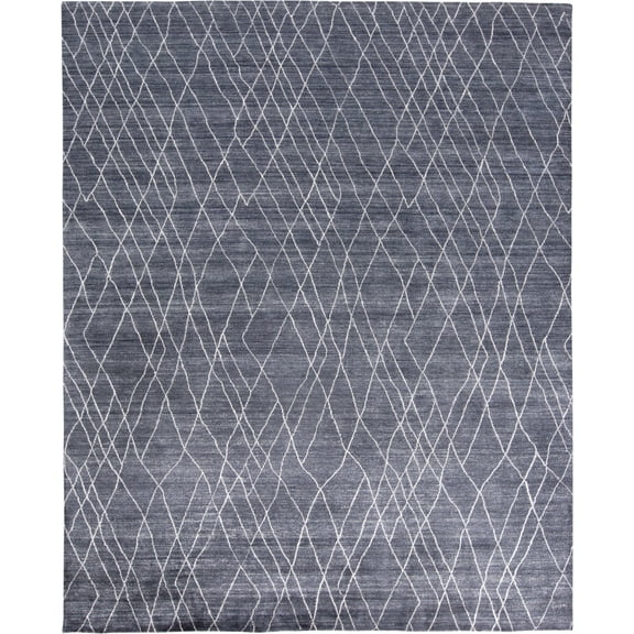 Feizy Lennox Modern Geometric, Blue/Ivory, 2' x 3' Accent Rug Sheen Handmade Casual Abstract Design Carpet for Living Dining Bed Room