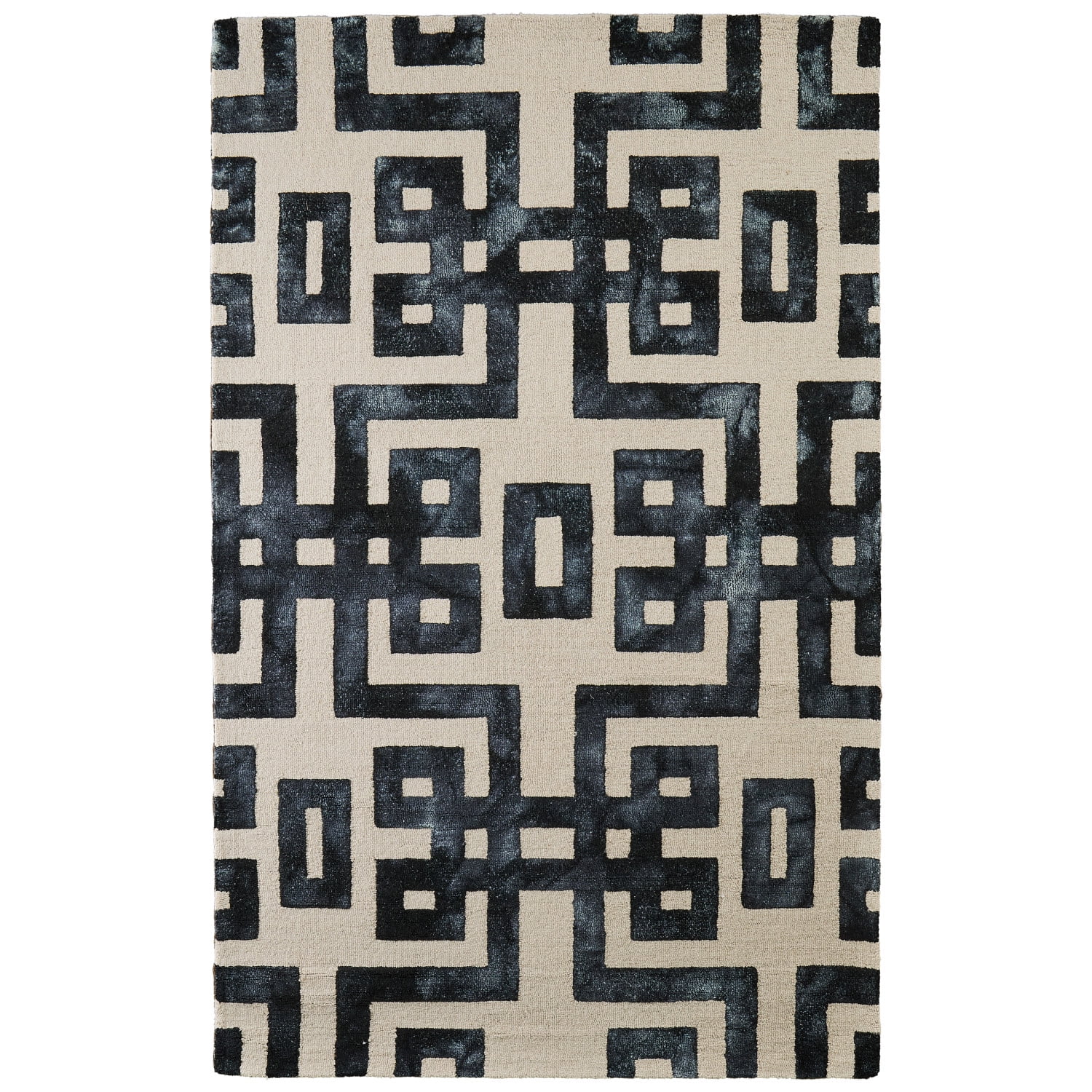 Black and Ivory Wool Geometric 3'6" x 5'6" Area Rug