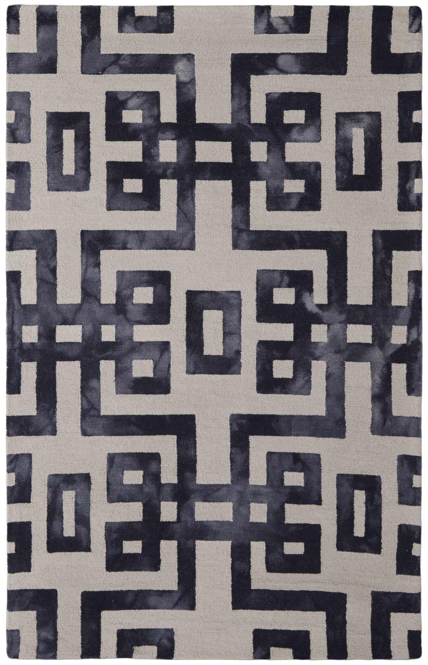 Black and Ivory Wool Geometric 3'6" x 5'6" Area Rug