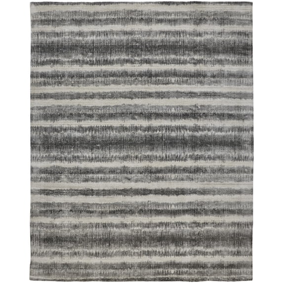 Feizy Mackay Transitional Stripes, Gray/Ivory/Black, 4' x 6' Accent Rug Sheen Fade Resistant Casual Floor Rug for Living room Bedroom