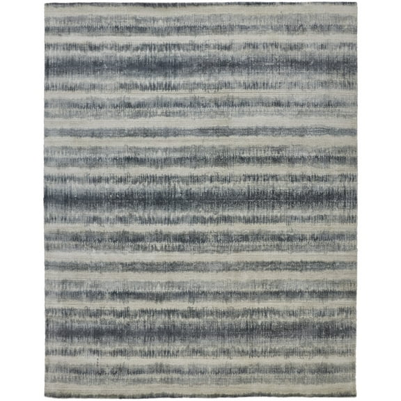 Feizy Mackay Transitional Stripes, Ivory/Blue, 2' x 3' Accent Rug Sheen Fade Resistant Casual Floor Rug for Living room Bedroom