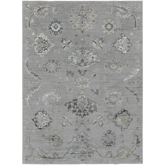 Feizy Macklaine Transitional Damask, Silver/Black, 10' x 13'2" Area Rug Sheen Easy Care Fade Resistant Bohemian & Eclectic Distressed Design Carpet for Living Dining Bed Room